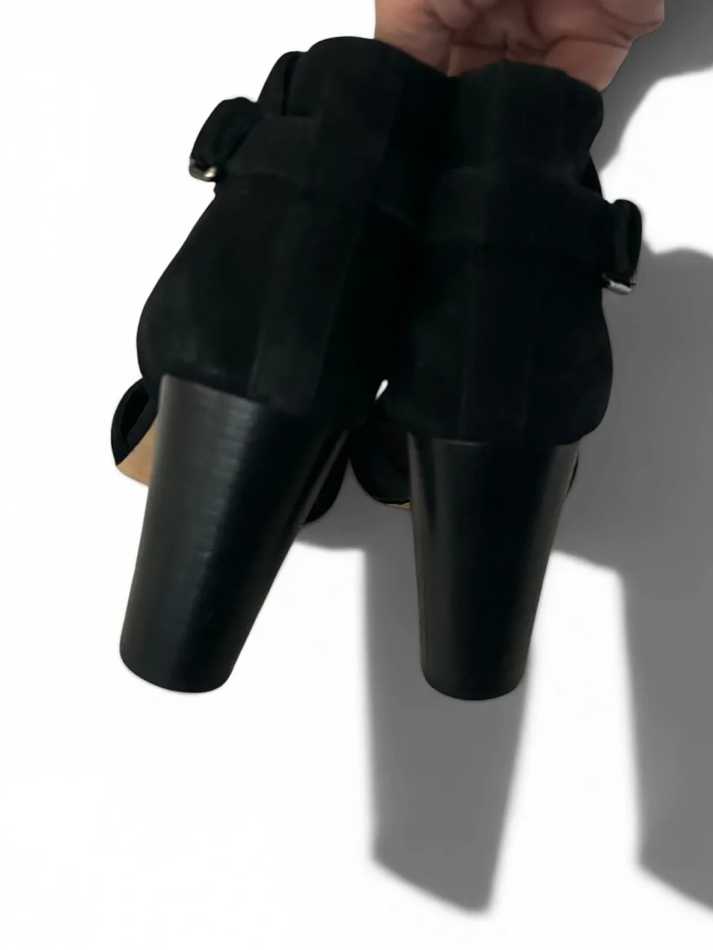 Vince Camuto Black Suede Conley Peep Toe Heels Buckle Size 8